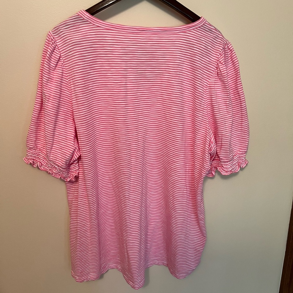 Talbots Pink and White Striped V-Neck Tee - Picture 2 of 5
